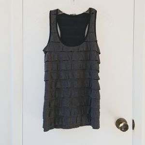 Gray and black racerback ruffle tank